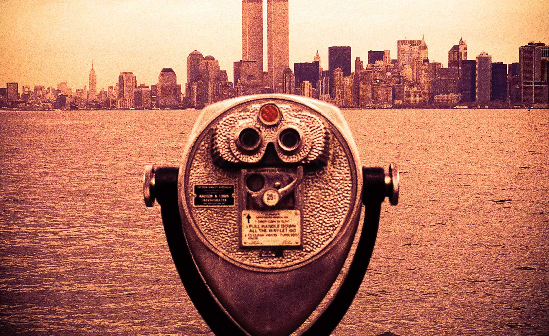 Binoculars Pointing At World Trade Center, New York Postcard