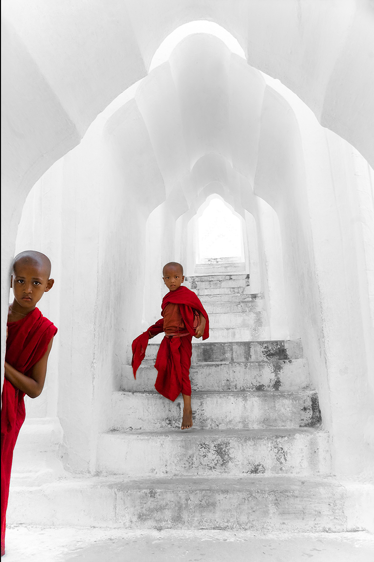 Young Buddhist Monks in Mingun Pagoda, Mandalay, Burma (Myanmar)