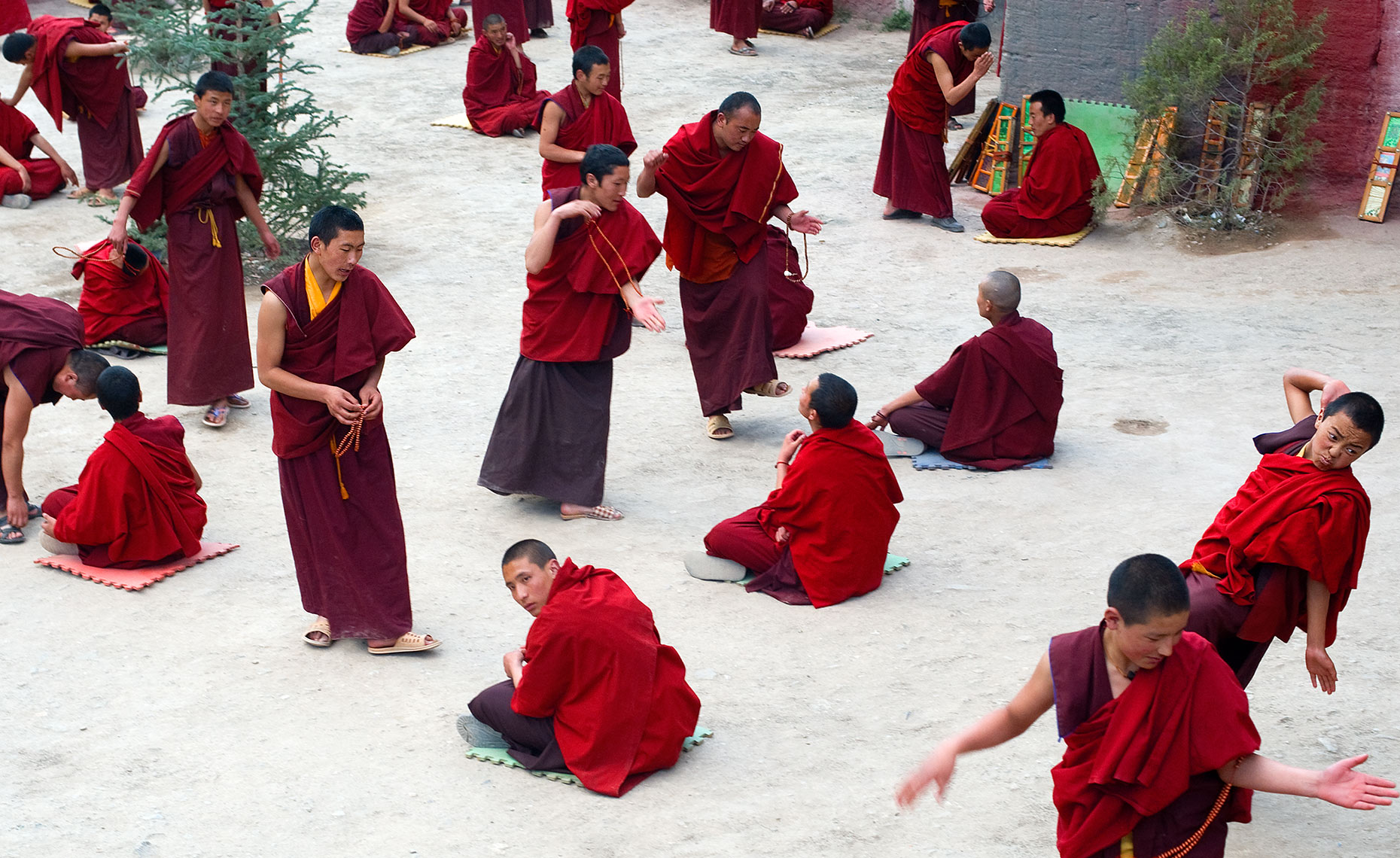 Monks Debating Buddhism in Dege, Monastery, Tibet