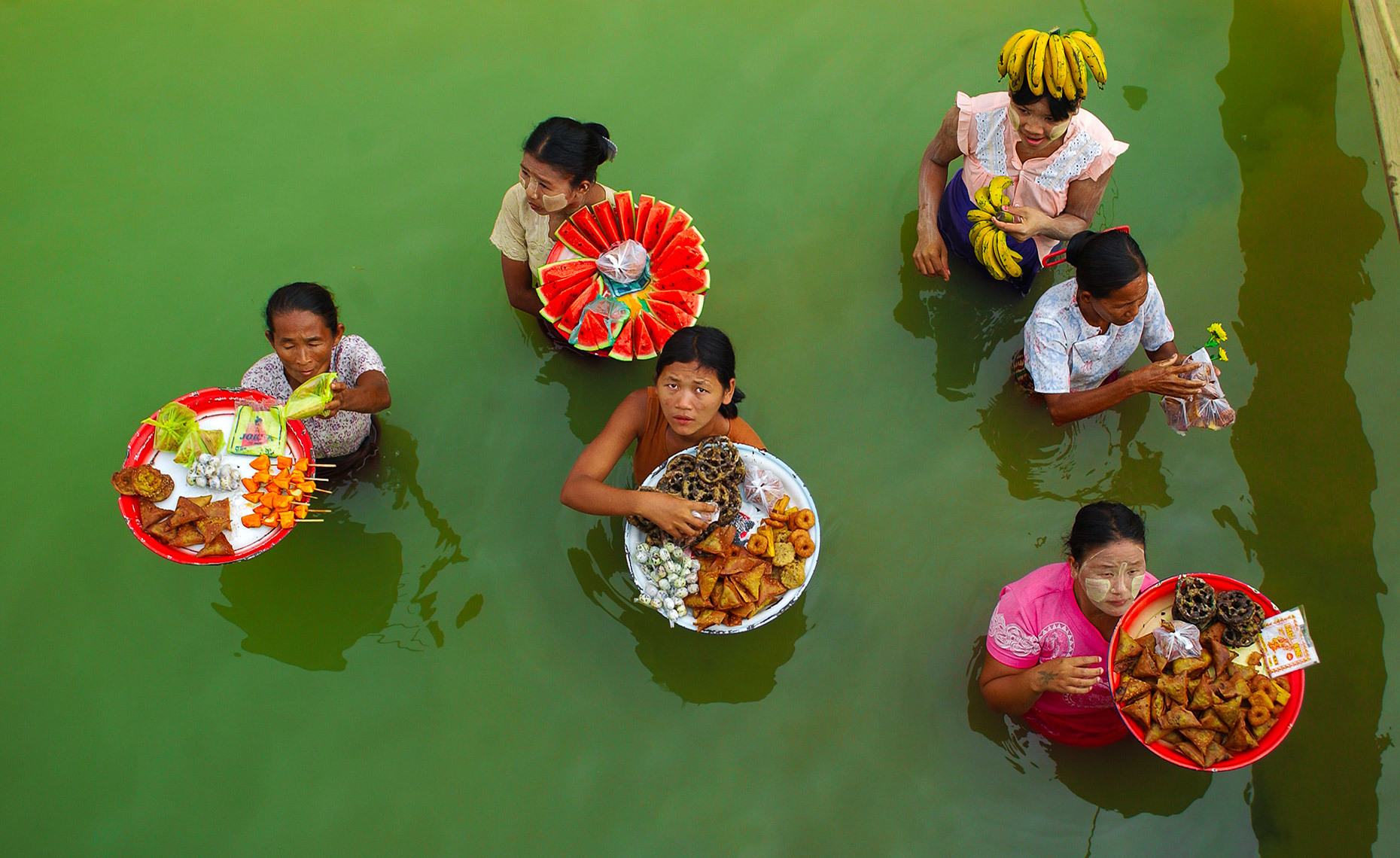 Food Vendors in River near Bagan, Burma